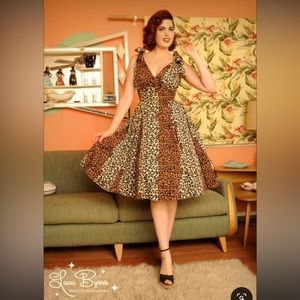 Deadly Dames By Micheline Pitt - Tie Me Up Dress in 1950s Leopard Print 2X